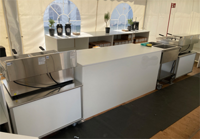 Aluminium Klapptheke Empfamgstheke Modultheke Eiche furniert Streifen