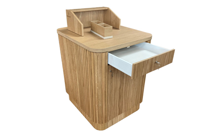 Aluminium Klapptheke Empfamgstheke Modultheke Eiche furniert Streifen